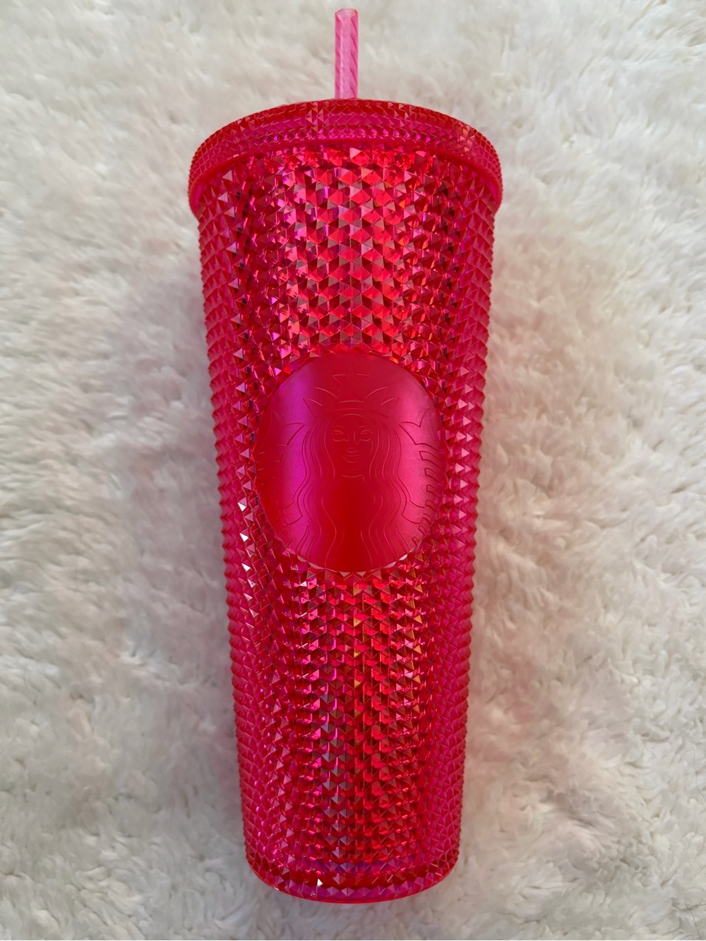 Starbucks 2019 studded hot neon pink 24 ounce straw tumbler